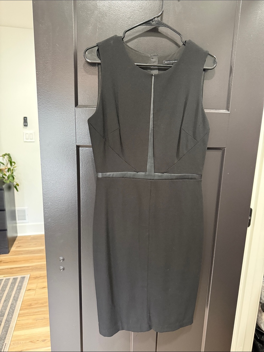 Black Sleeveless Sheath Dress with Leather Detail - Classic Workwear